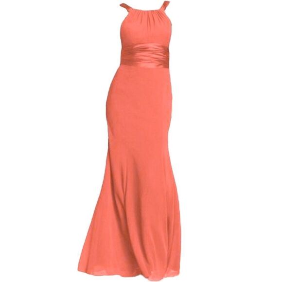 DAVIDS BRIDAL | Bridesmaid Wedding Guest Dress Chiffon and Charmeuse Persimmon 4 - Picture 1 of 11